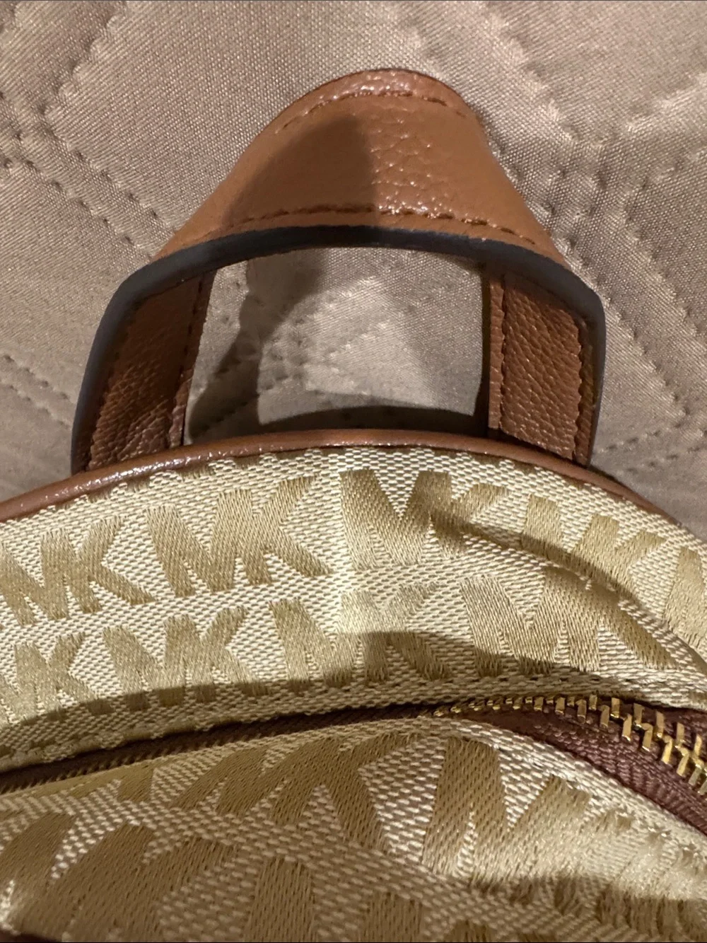Michael Kors Beige and Brown MK Logo Mini Backpack
